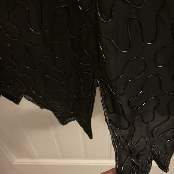 NWT Vtg. LAWRENCE KAZAR BLACK beaded handmade short sleeve SILK DRESS women’s  L - Picture 14 of 16